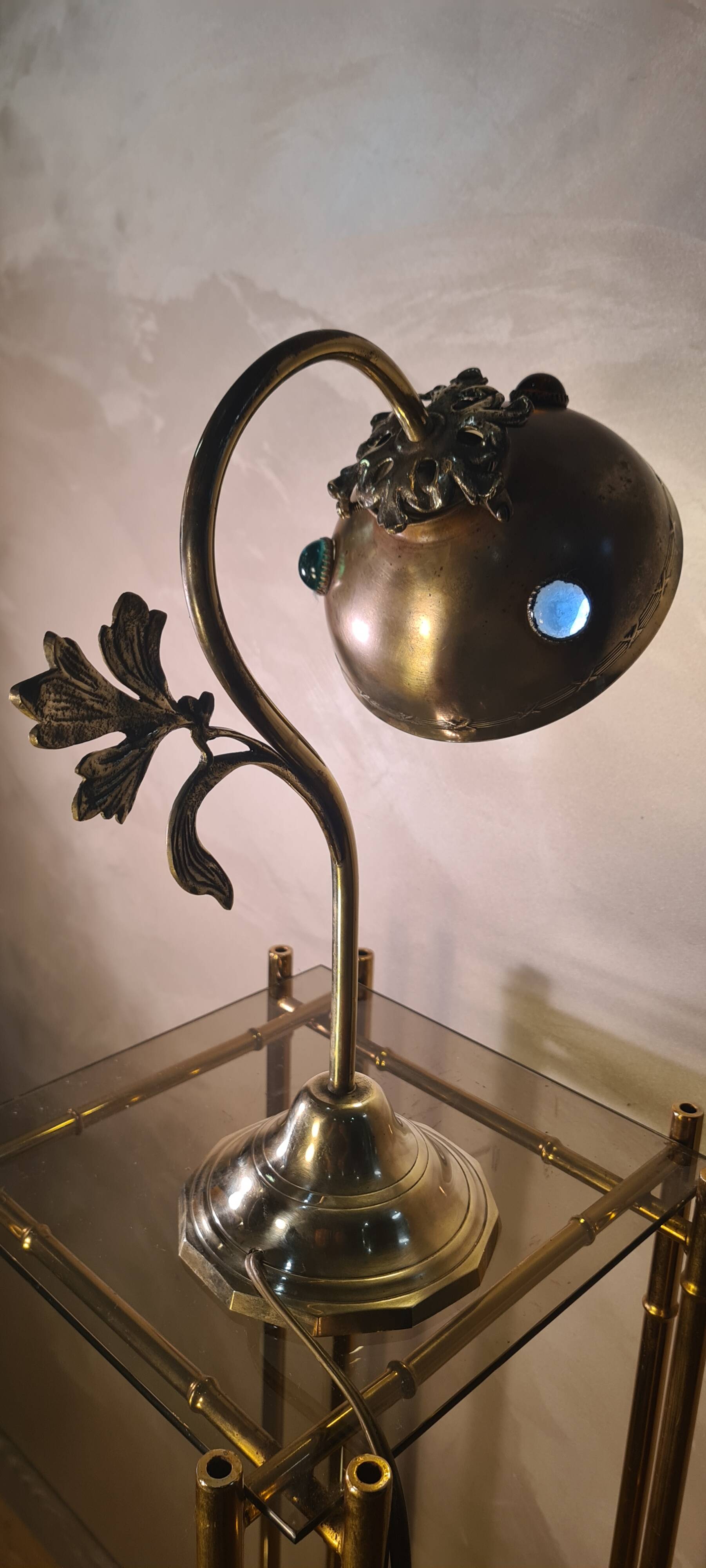 brass lamp with cabochons 1900 a20 electricity check h 34x27
