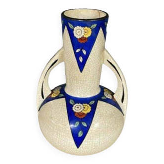 Exceptionnel vase époque Art Déco : Épreuve en céramique craquelée a décor de motifs stylisés