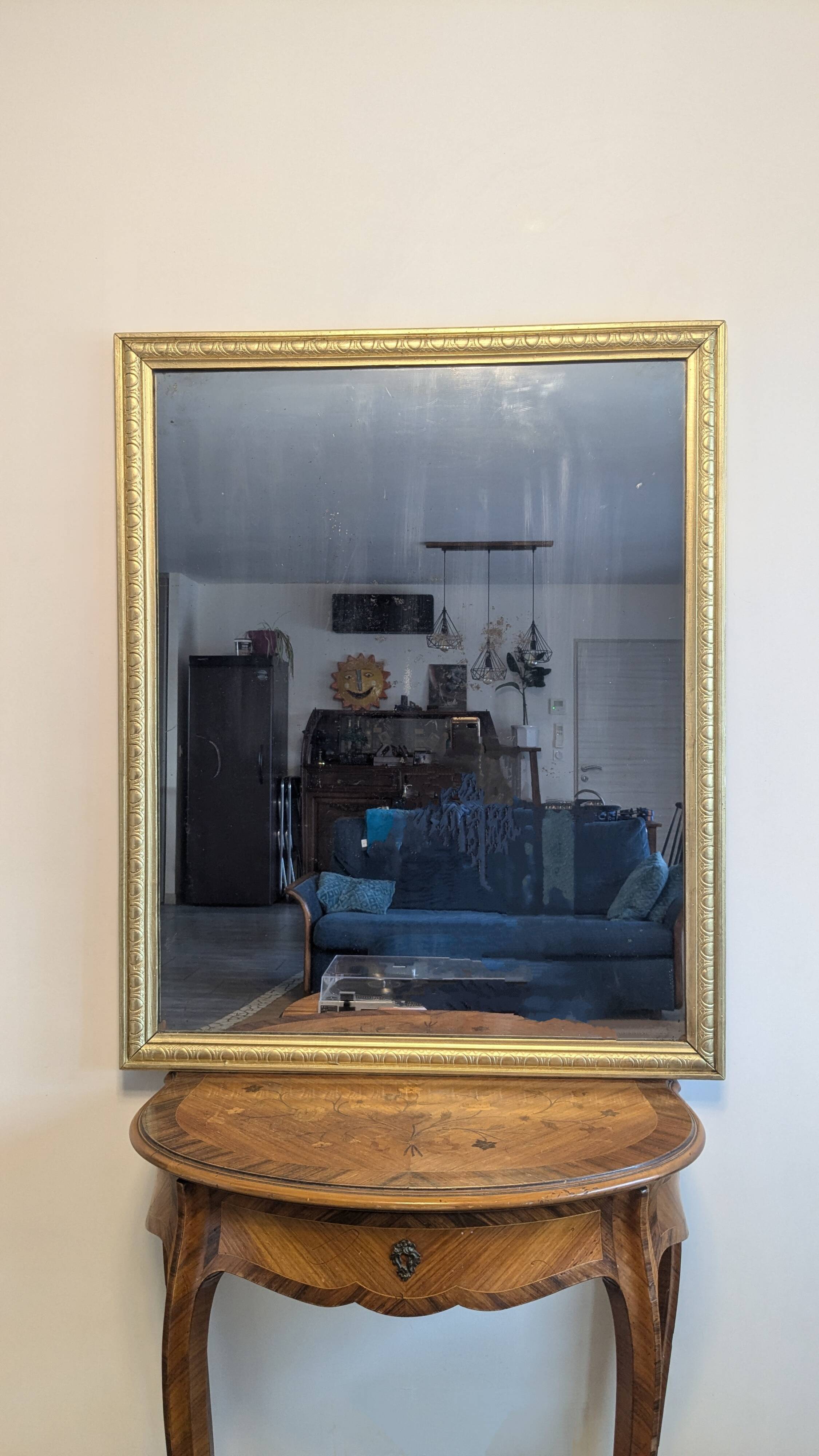 Large gilded wooden mirror 78 x 96 cm
