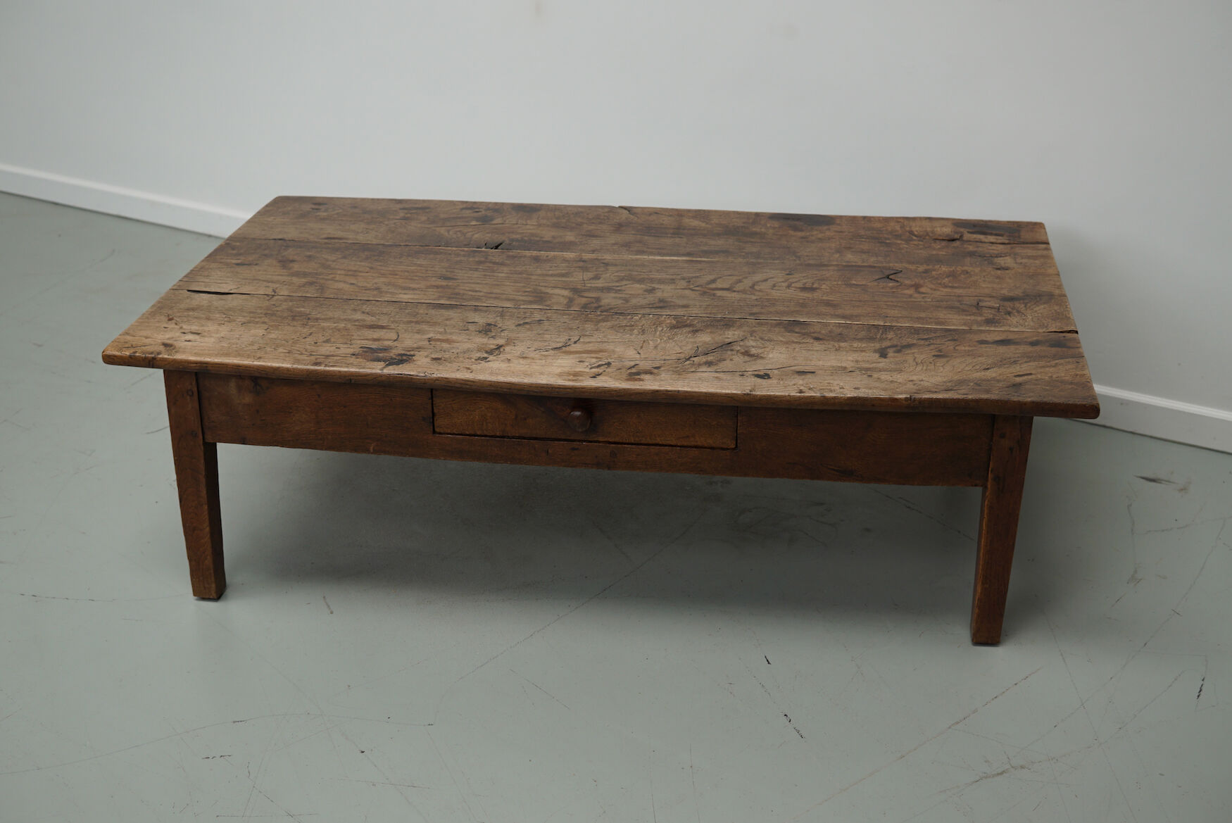 French 19th century farmhouse rustic natural chestnut coffee table