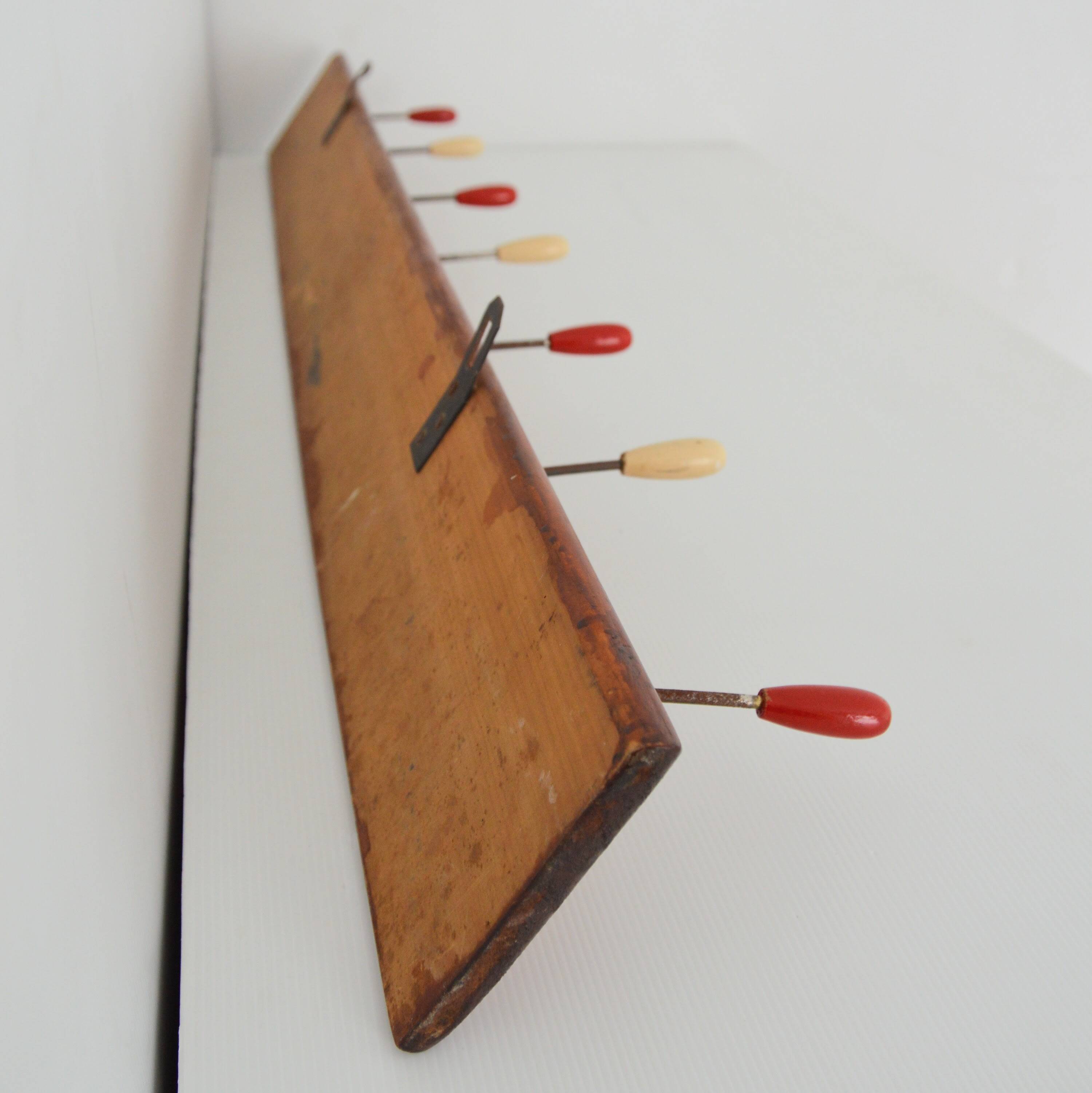 Large 1950s vintage wall-mounted coat rack