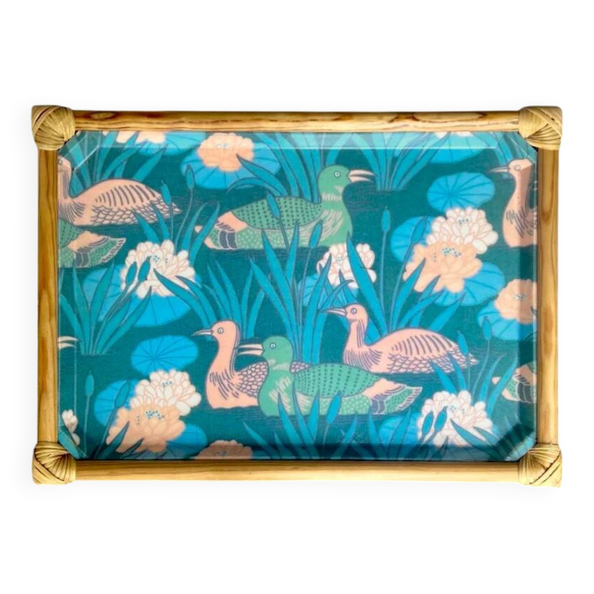 Ancient fibreglass plateau – Bamboo and rattan frame – Bird decor