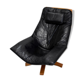 Fauteuil de relaxation en cuir et hêtre – 1970 / 1980