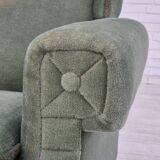 1970s, Danish wingback armchair, original condition, furniture velour, beech wood.