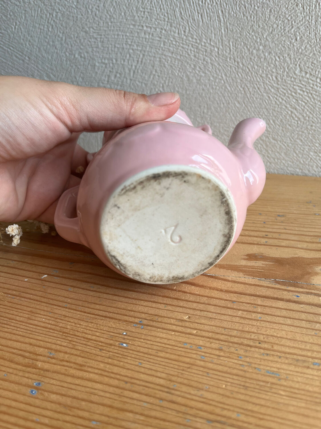 Old pink earthenware coffee pot Esprit Digoin Sarreguemines