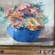 Aquarelle "bouquet de zinias" signée ancienne