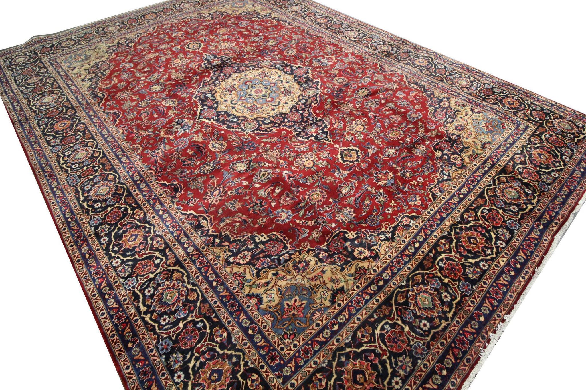 Tapis persan traditionnel fait à la main d’Ispahan en laine rouge vintage - 295x411cm