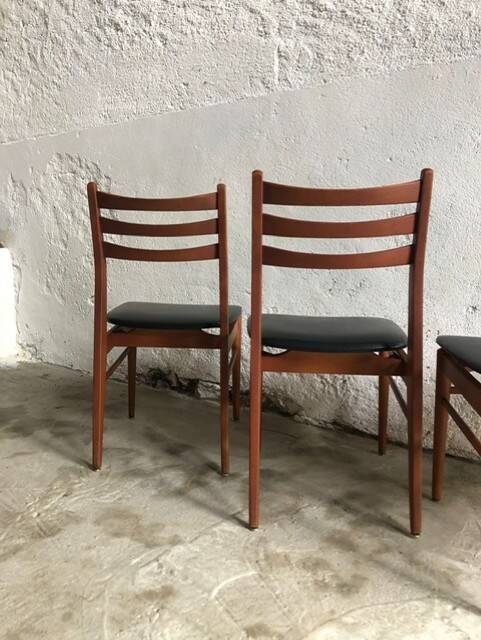 Set of 4 wooden and black imitation leather chairs, Scandinavian chair, wooden chair