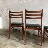 Set of 4 wooden and black imitation leather chairs, Scandinavian chair, wooden chair