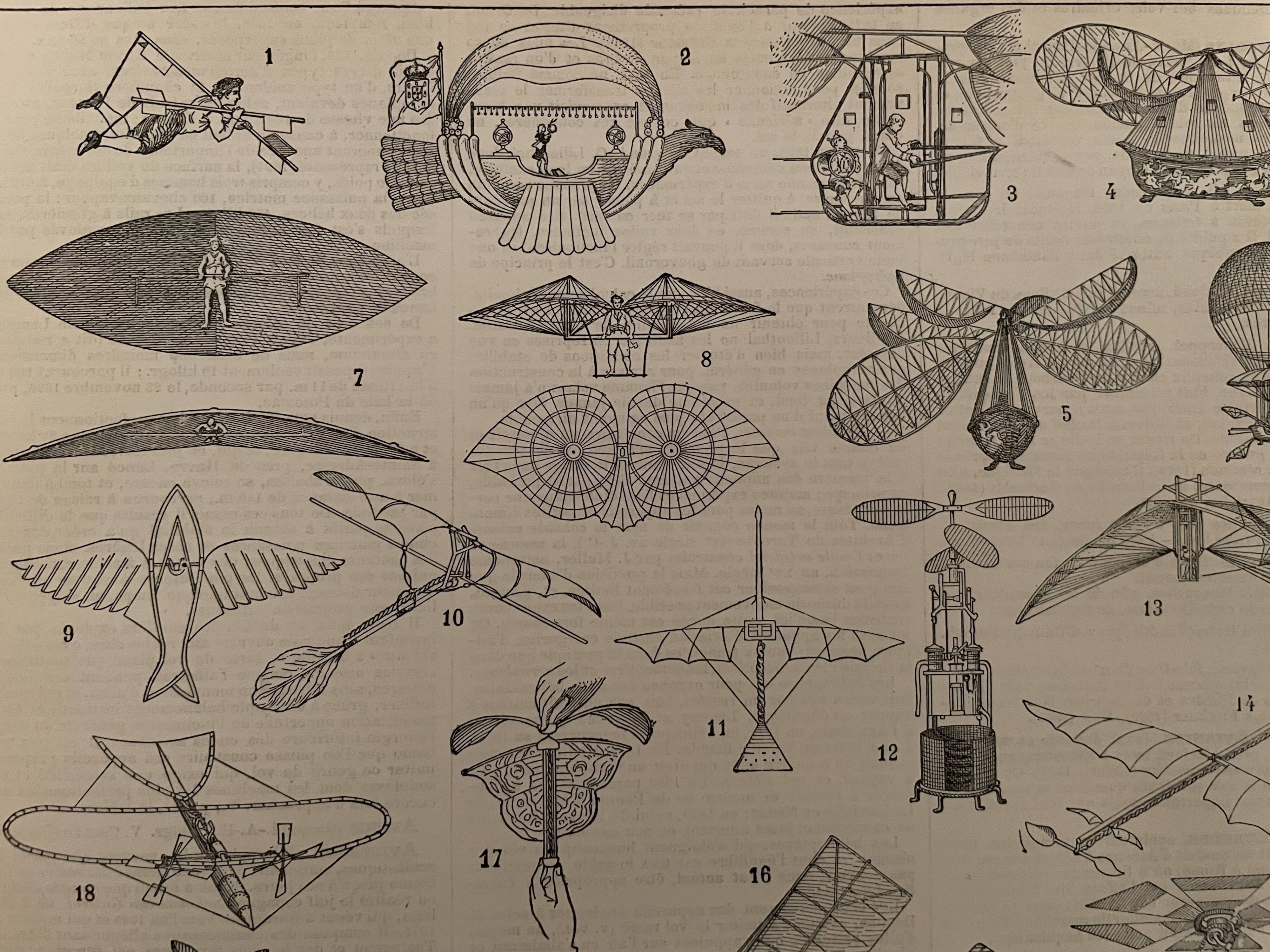 Lithographie gravure sur l'aviation de 1897
