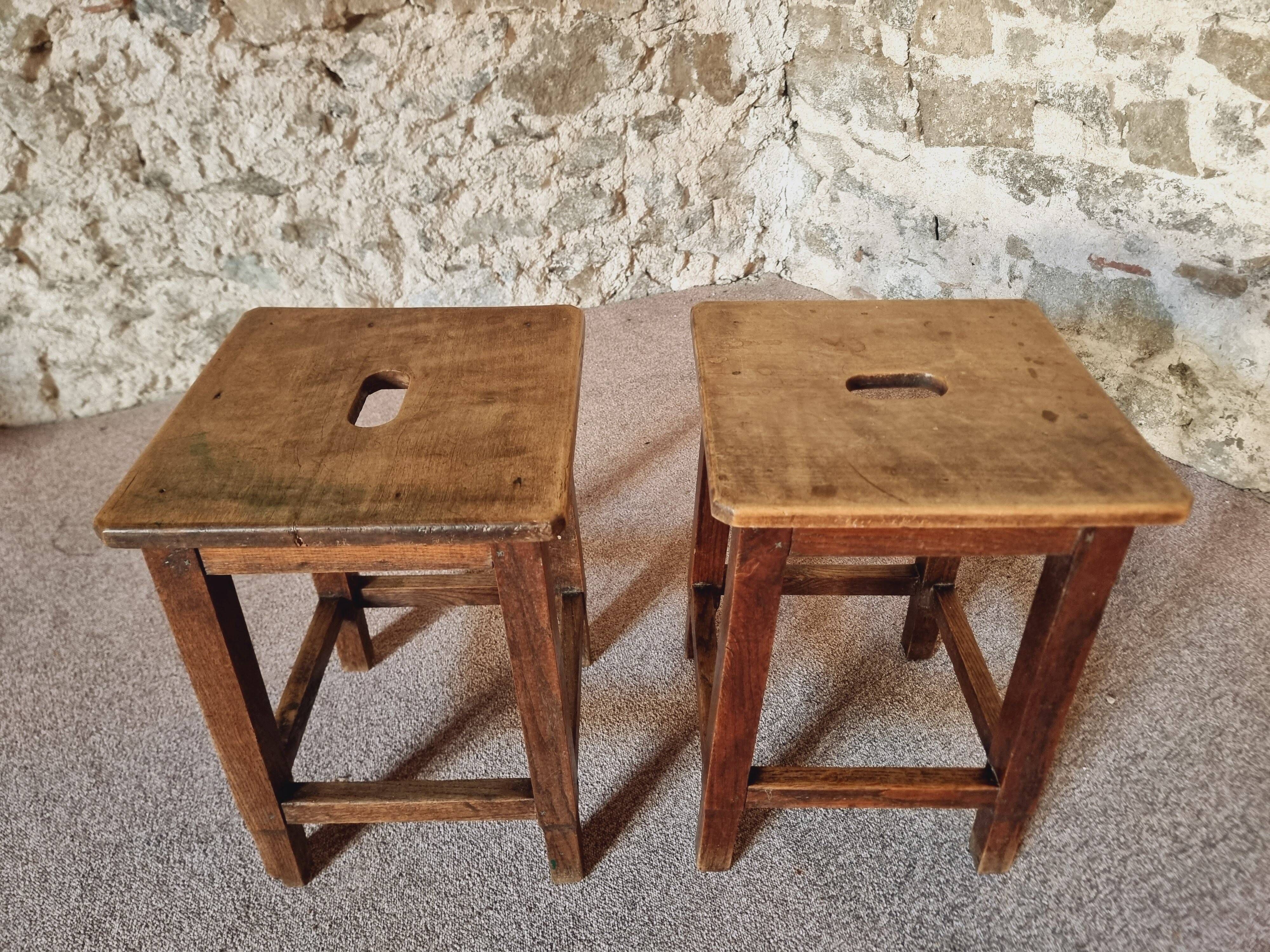 Pair of oak workshop stools – France, 1950s