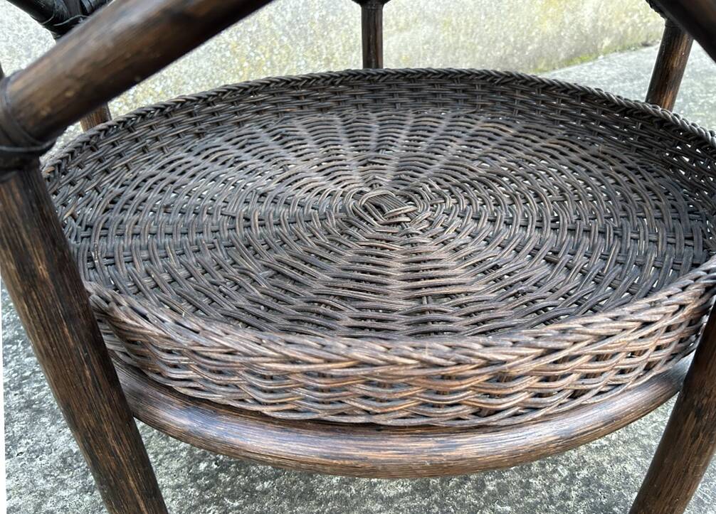Round rattan and bamboo coffee table, vintage 1960