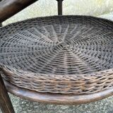 Round rattan and bamboo coffee table, vintage 1960