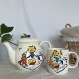 Teapot/coffee maker set with mug slip pattern breakfast hand-painted pieces