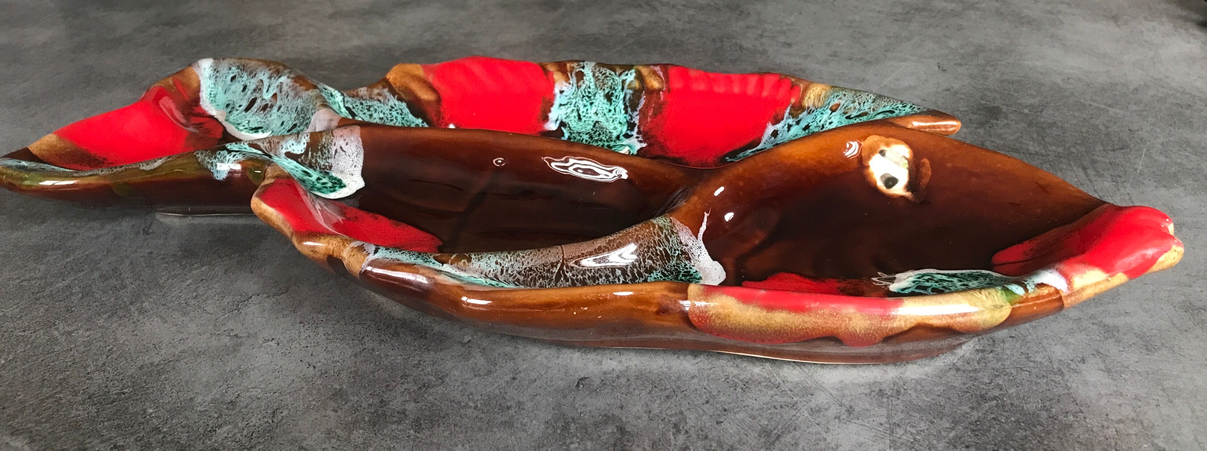 Vallauris compartmentalized dish fish shape polychrome ceramic 47 cm