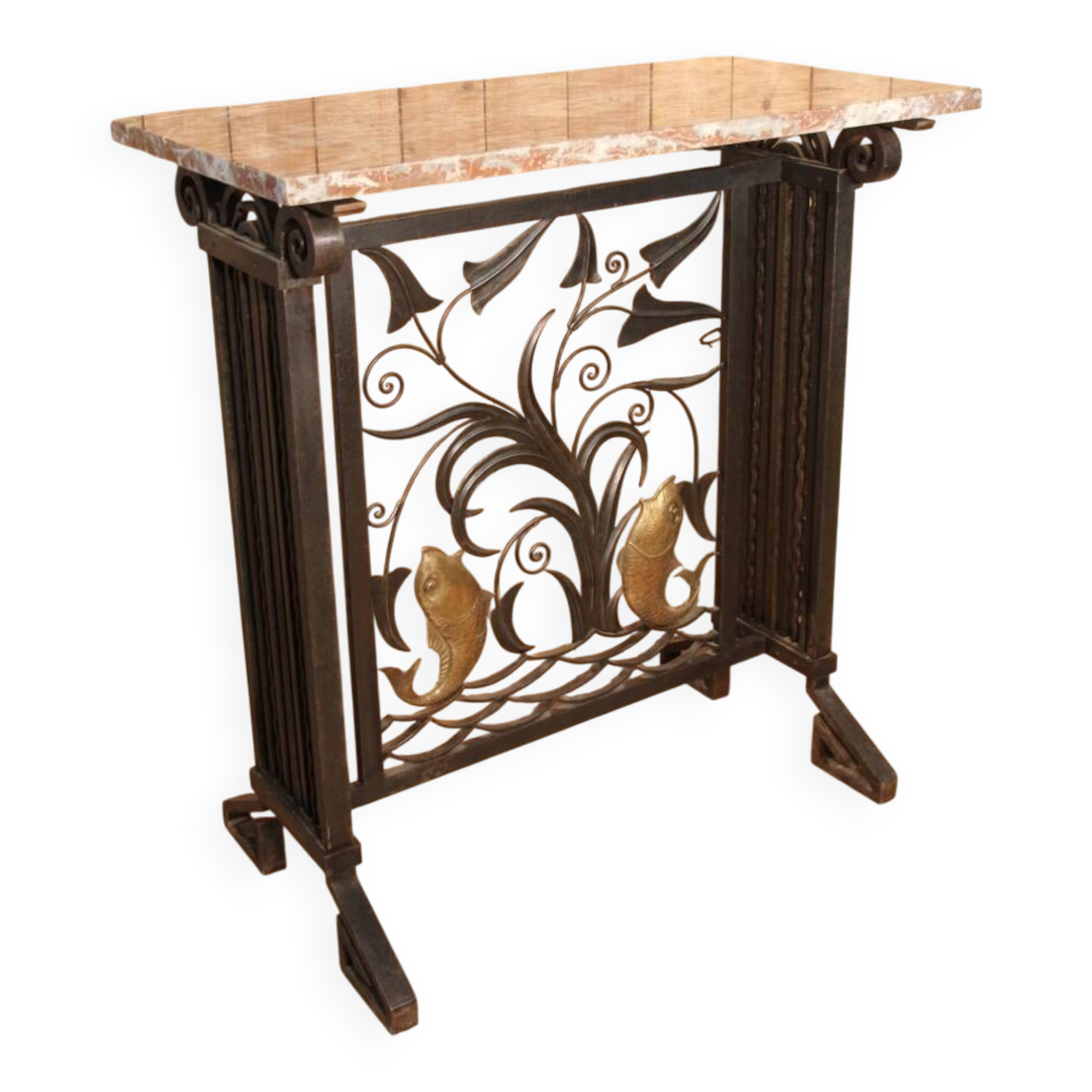 console art déco en fer forgé attribué a Brandt " fond marin "