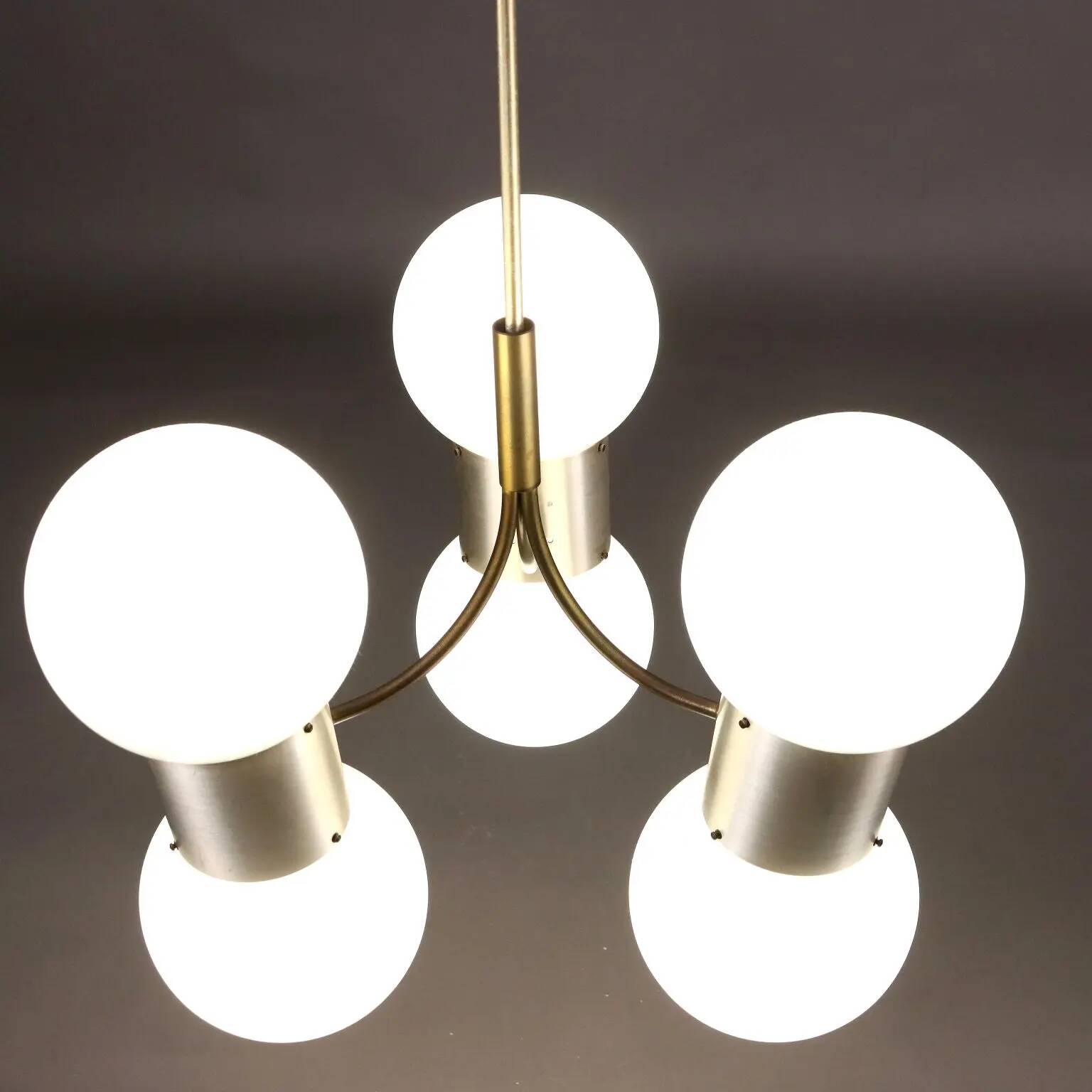 Vintage ceiling light in aluminium and glass, Italy, 1970s.