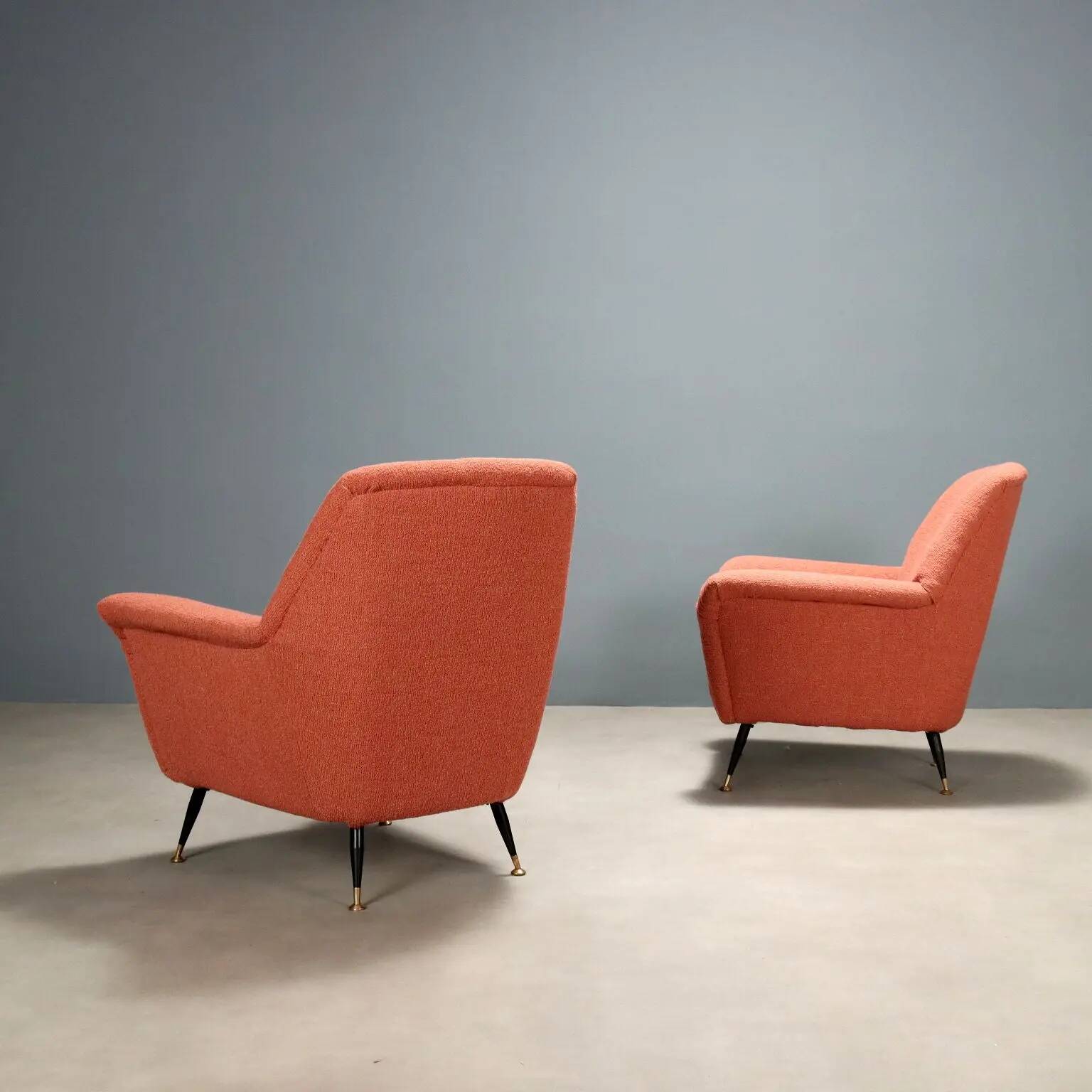 Pair of vintage armchairs from the 1950s-60s in metal and velvet to be restored, Italy.