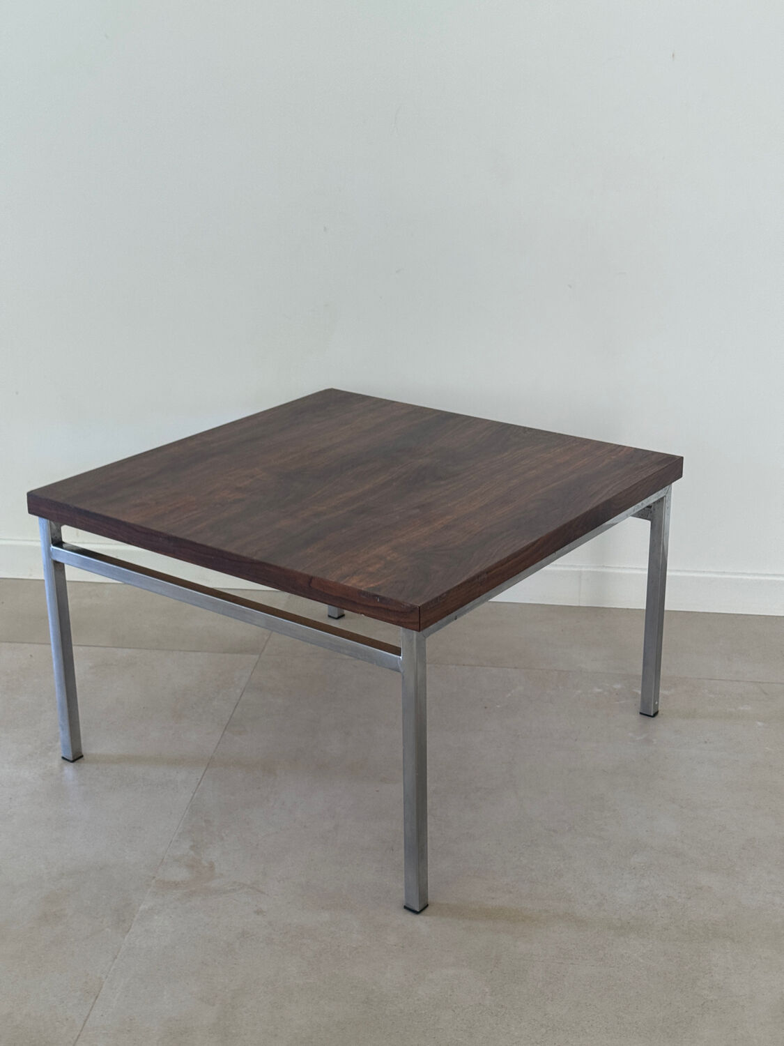 Table basse vintage bois et métal 1970
