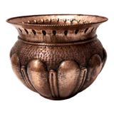 Vintage round embossed copper cachepot / vase by egidio casagrande, italy
