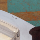 Silver plated metal hollow dish and mahogany handles