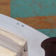 Silver plated metal hollow dish and mahogany handles