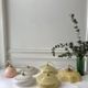 Pair of suspensions in yellow Clichy glass and golden border 40s-50s