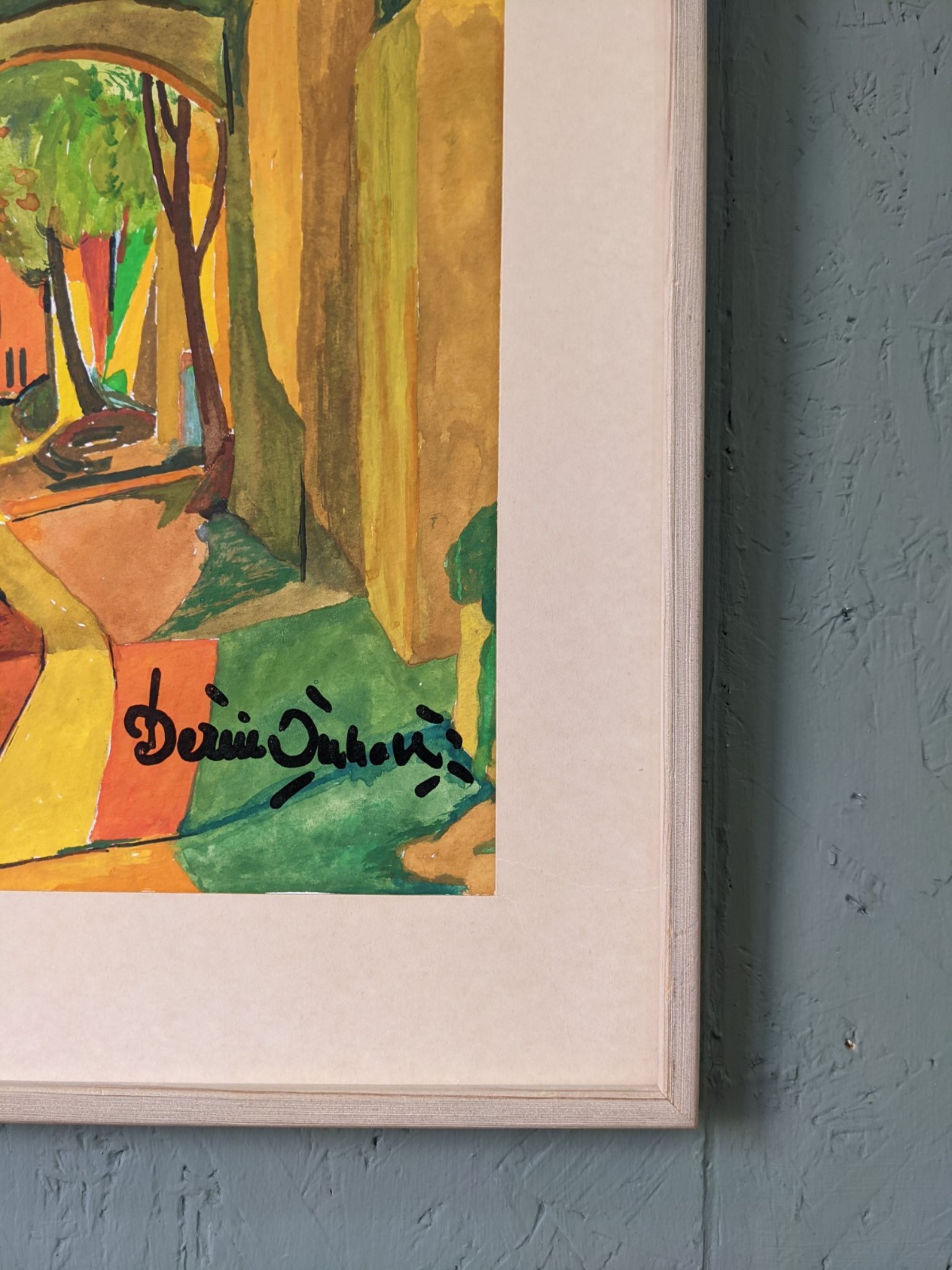 Mid-century modern swedish "the pathway" vintage framed watercolour