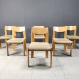 Lot de 6 chaises de salle à manger brutalistes en chêne - années 1970