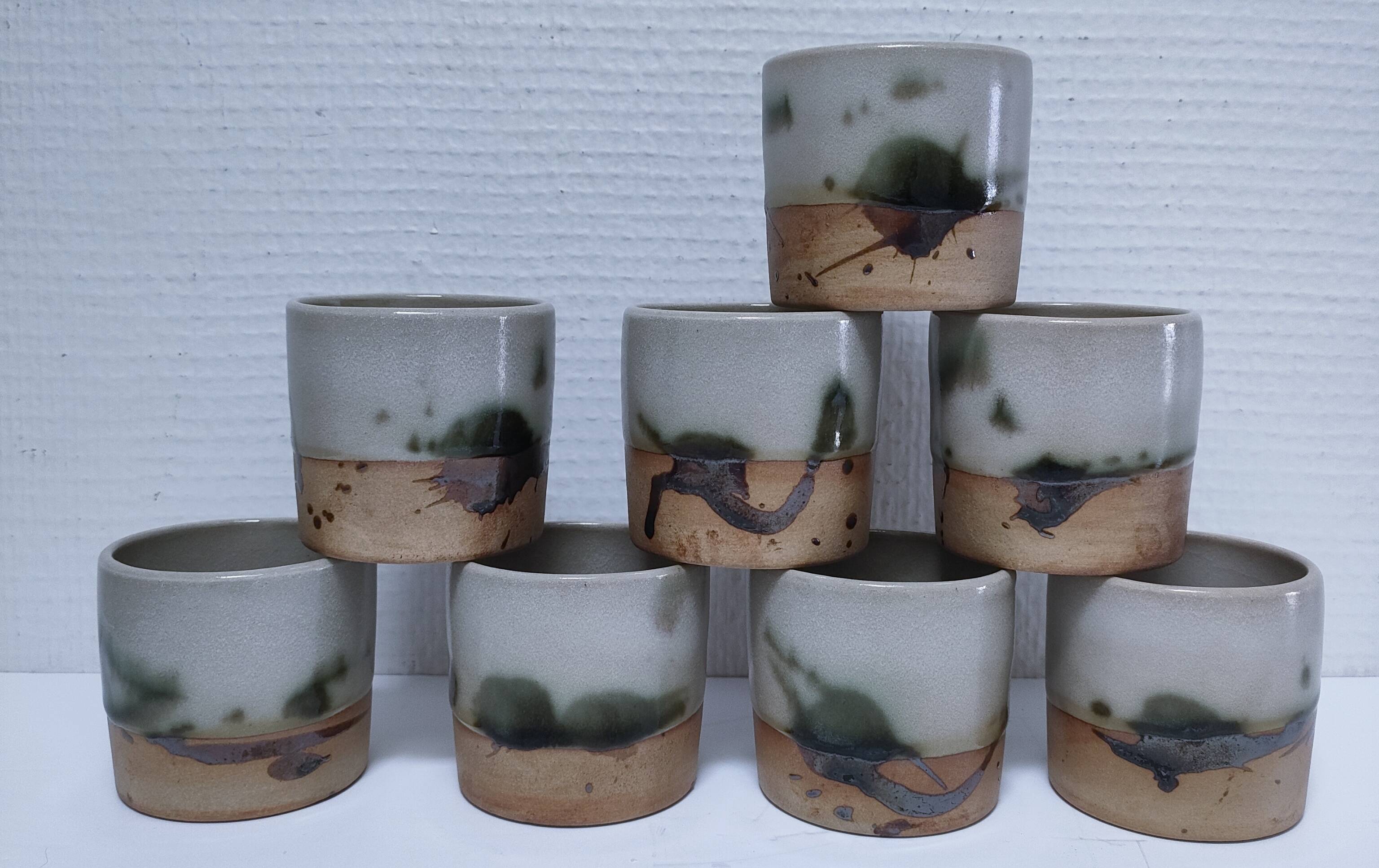 Eight ceramic glasses pottery la colombe Vallauris