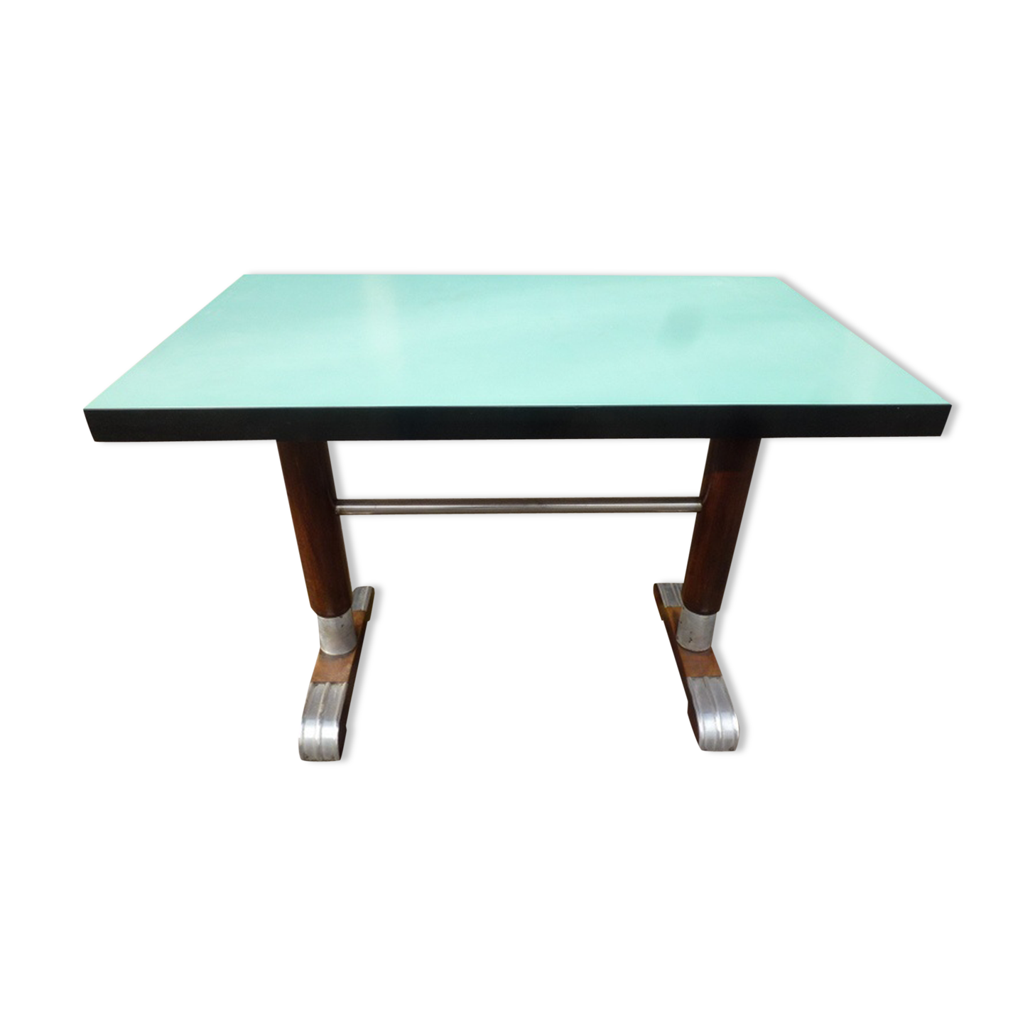 Table de bistrot vintage 4 places plateau vert. Années 50