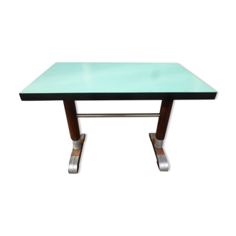 Table de bistrot vintage 4 places plateau vert. Années 50