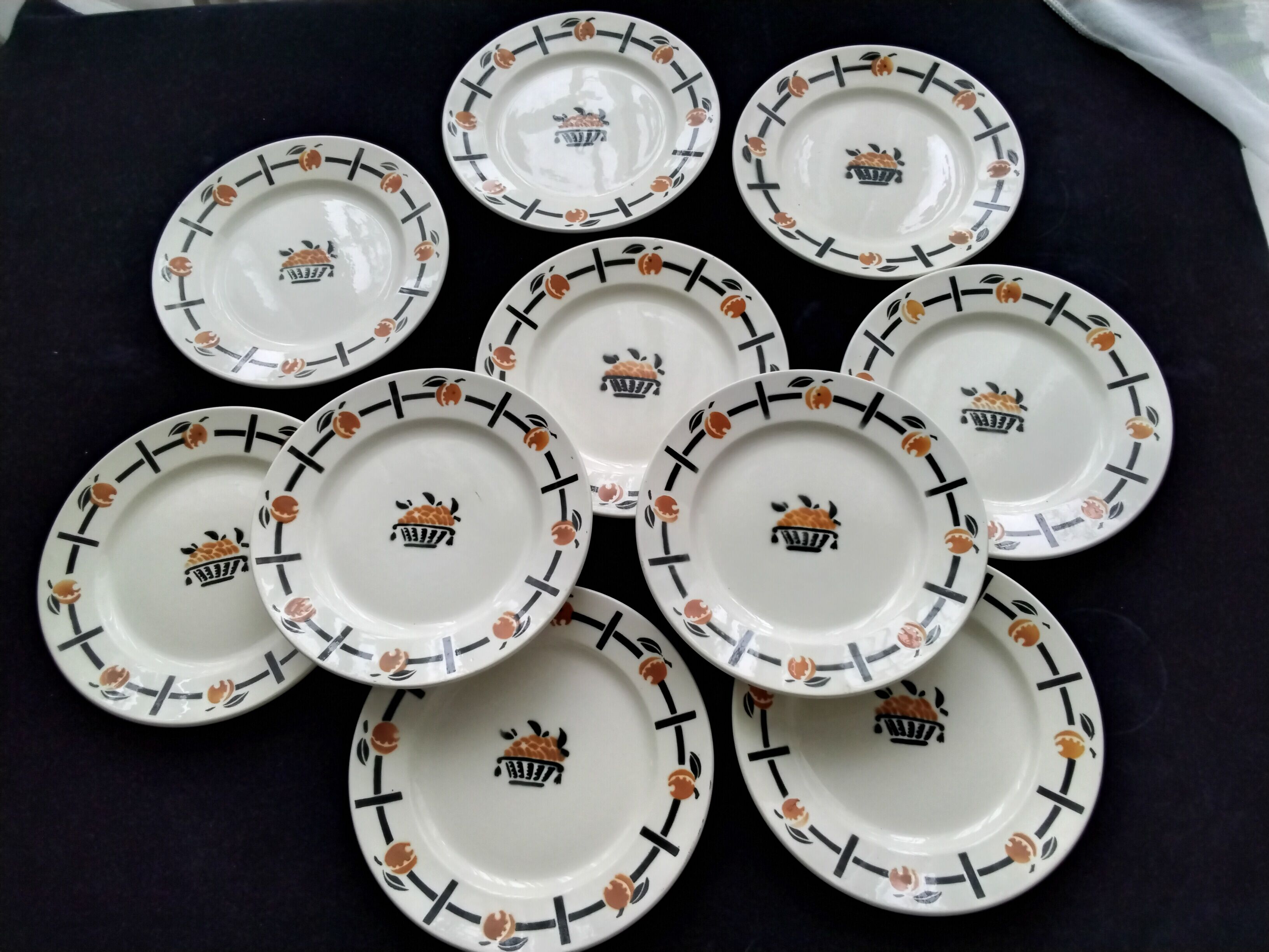 10 Antique dessert plates Badonviller Apricot basket model
