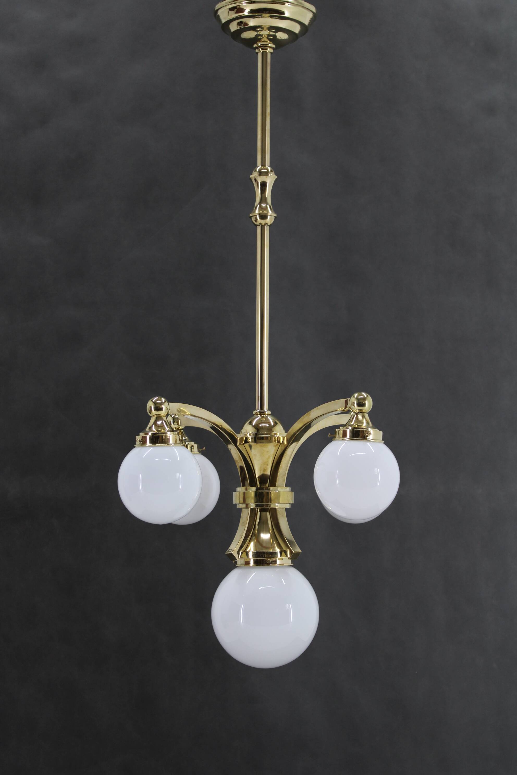 1930s Restored Brass Chandelier, Czechoslovakia