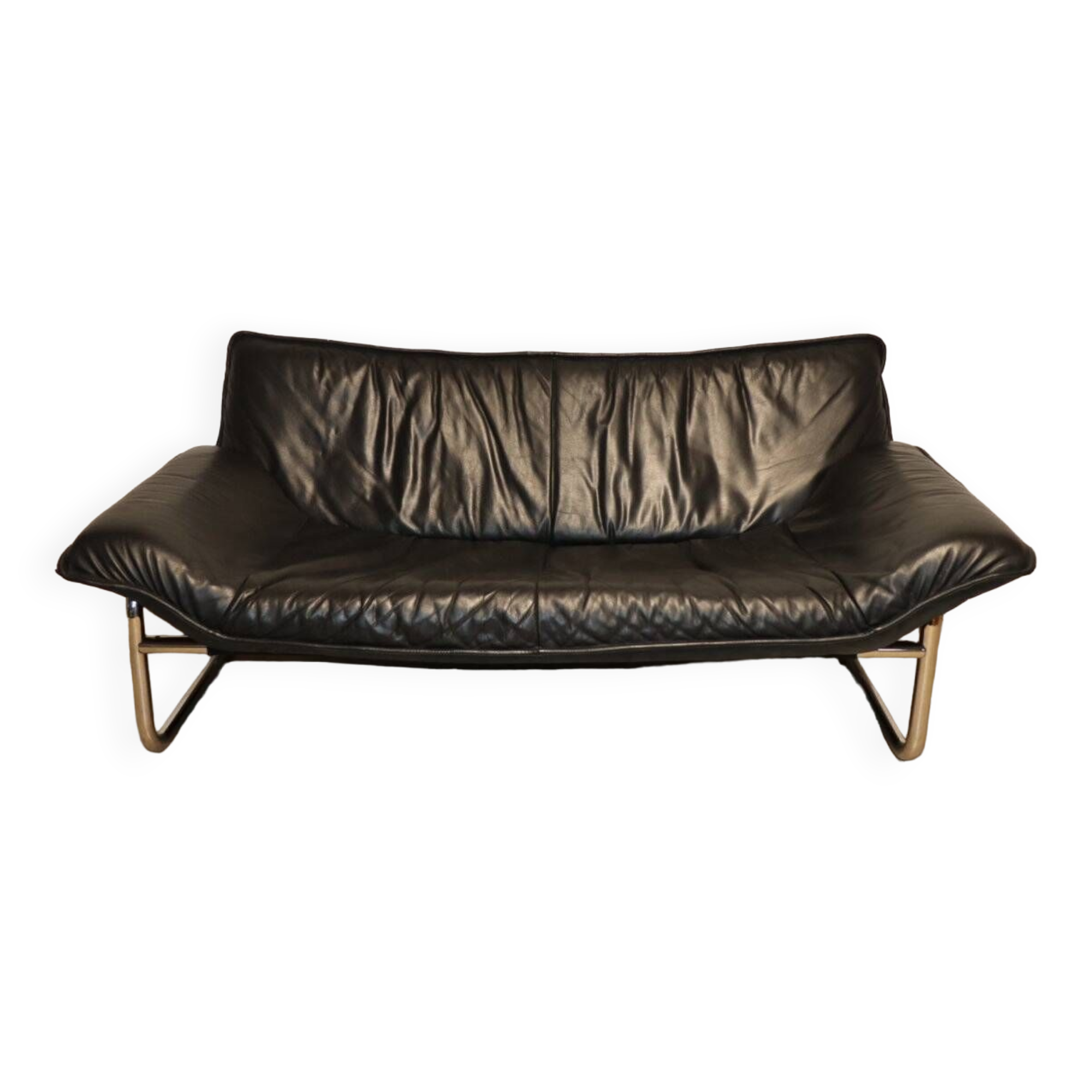 Vintage sofa by Johan Bertil Häggström for Ikéa in leather and chrome metal, 1970s