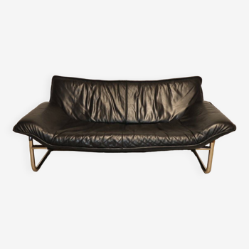 Vintage sofa by Johan Bertil Häggström for Ikéa in leather and chrome metal, 1970s