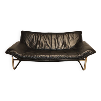 Vintage sofa by Johan Bertil Häggström for Ikéa in leather and chrome metal, 1970s