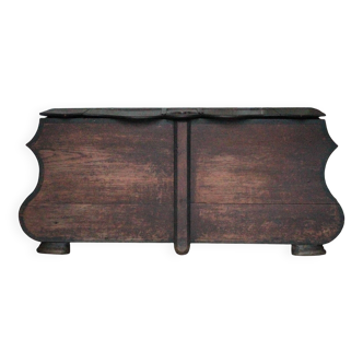 Antique wooden chest, trunk, pantry, rustic furniture, brutalist.