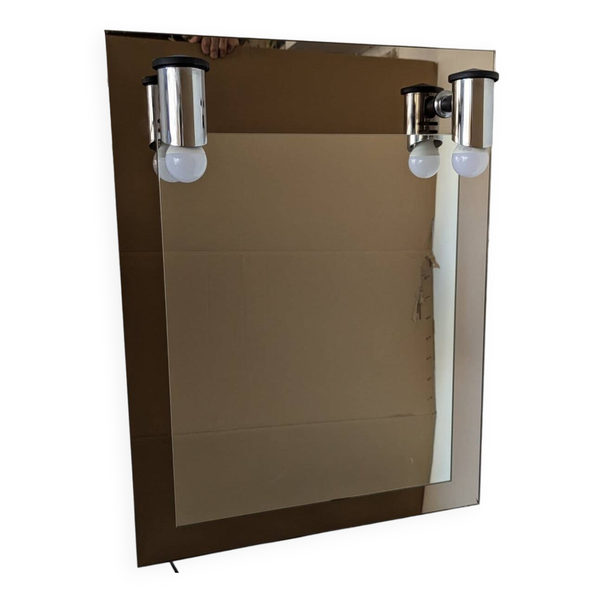 Vintage mirror with sconces.