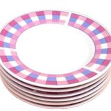 6 small porcelain plates/saucers with checkered pattern