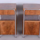 Restored Bauhaus Pair of Bed-Side Tables, Hynek Gottwald, Chrome, Czechia, 1930s