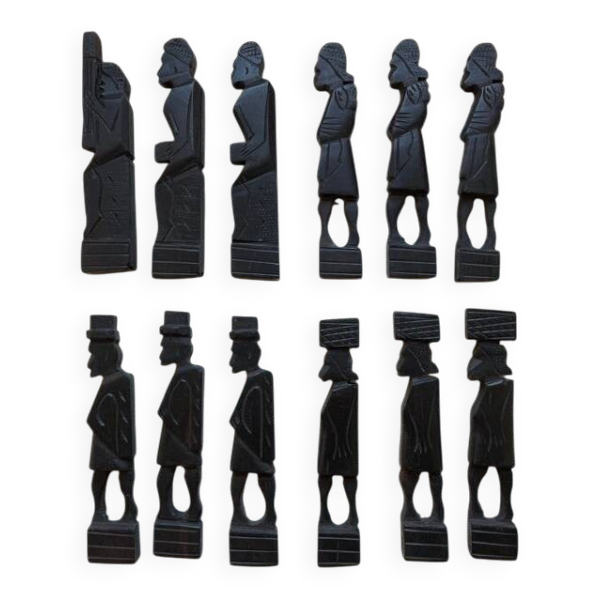12 Carved Ebony Knife Holders in African Style