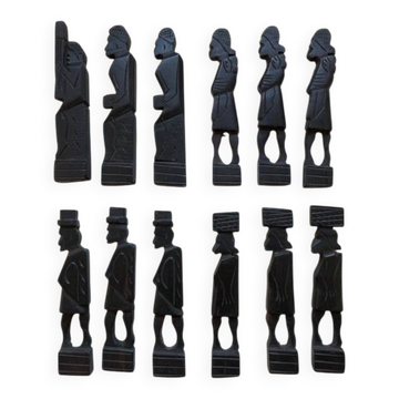 12 Carved Ebony Knife Holders in African Style