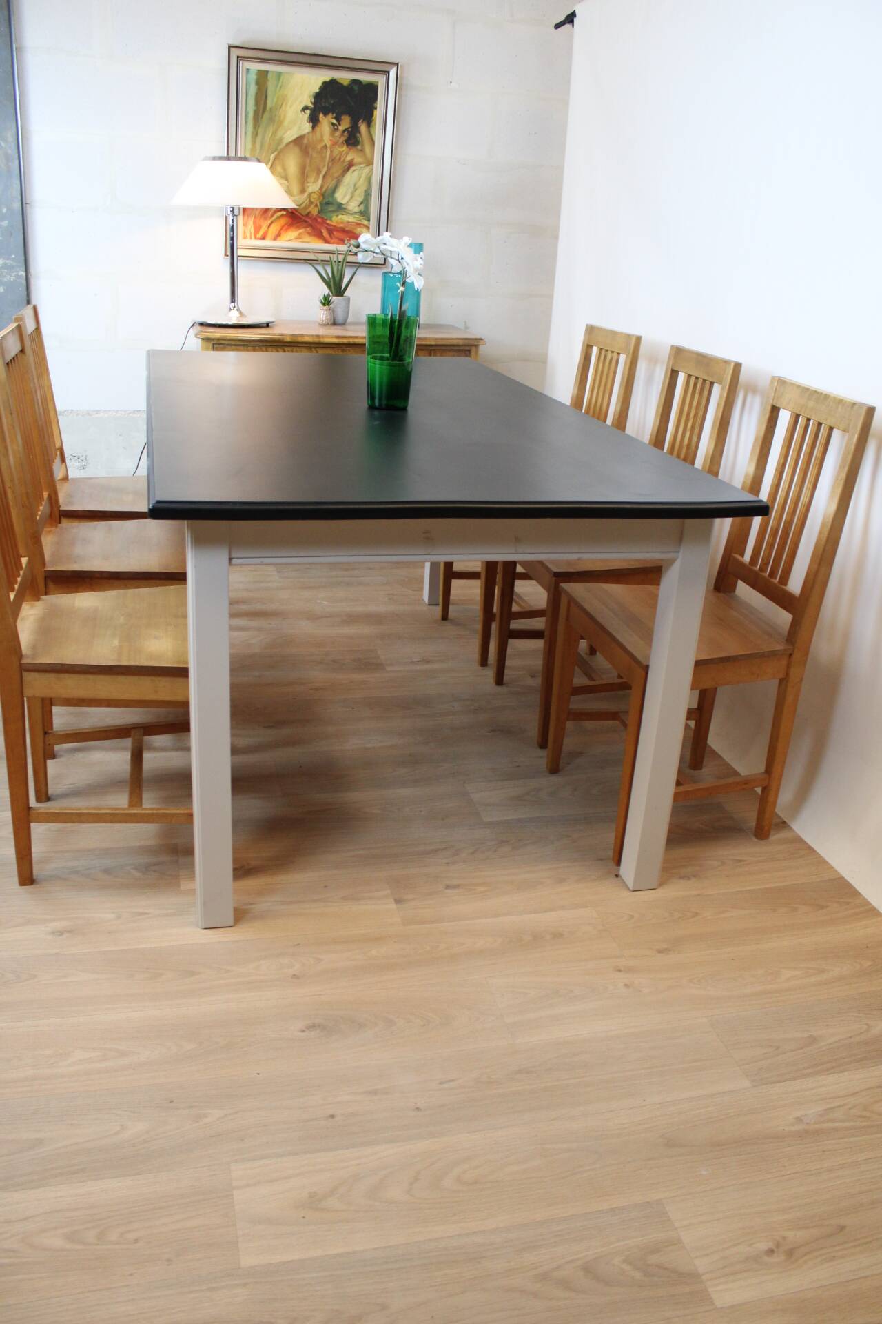 Vintage 180 cm suede dining table