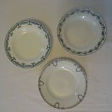 3 assiettes plates faïence ancienne St Amand Salins  vert