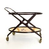 Vintage ebonized beech serving cart with oriental print, italy