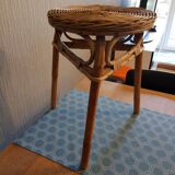 Small table vintage bamboo and rattan tripod