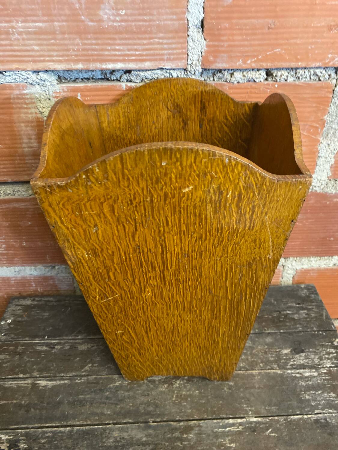 Vintage Wooden Trapezoid Umbrella Stand Basket #D867