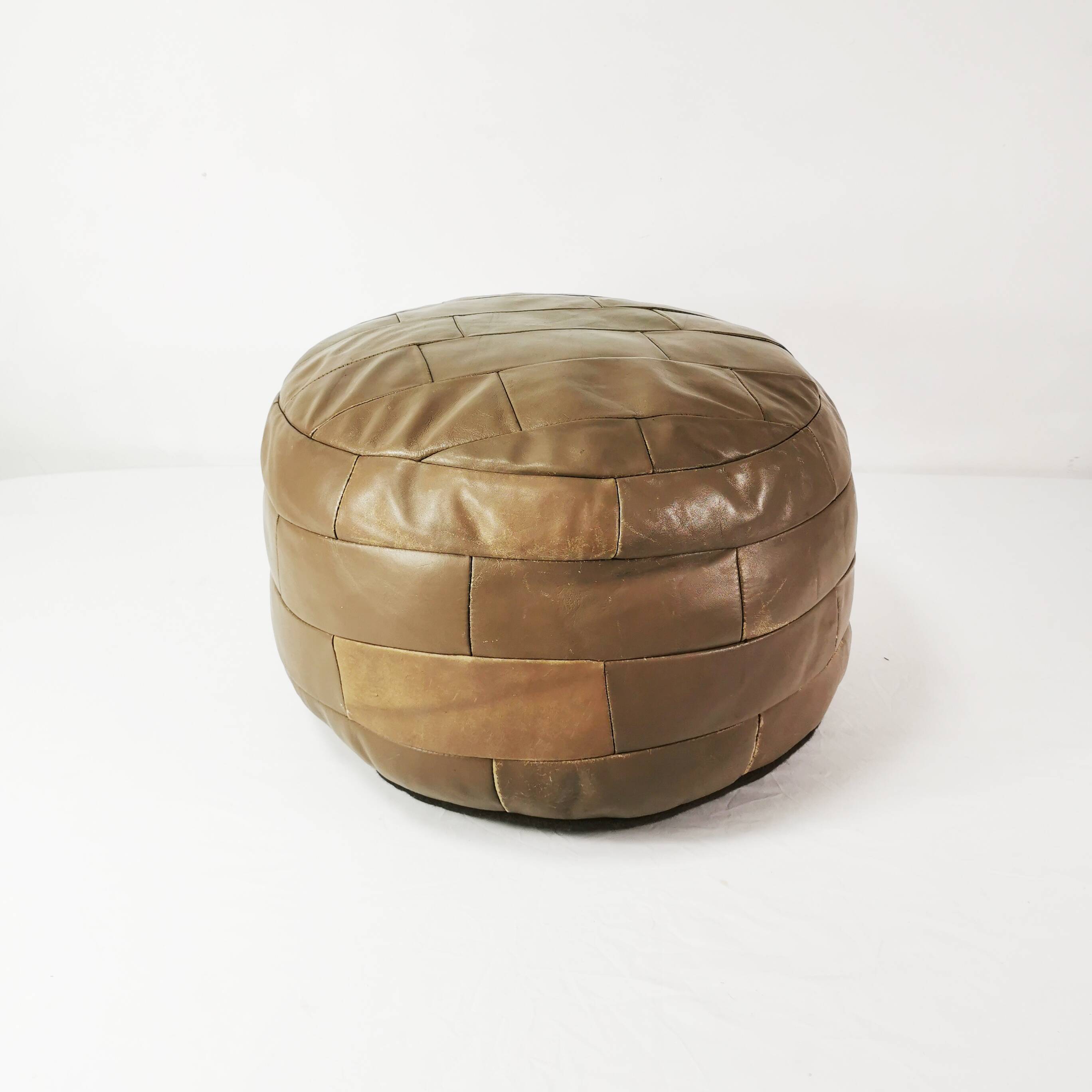 Patchwork leather pouf, Germany 1970s