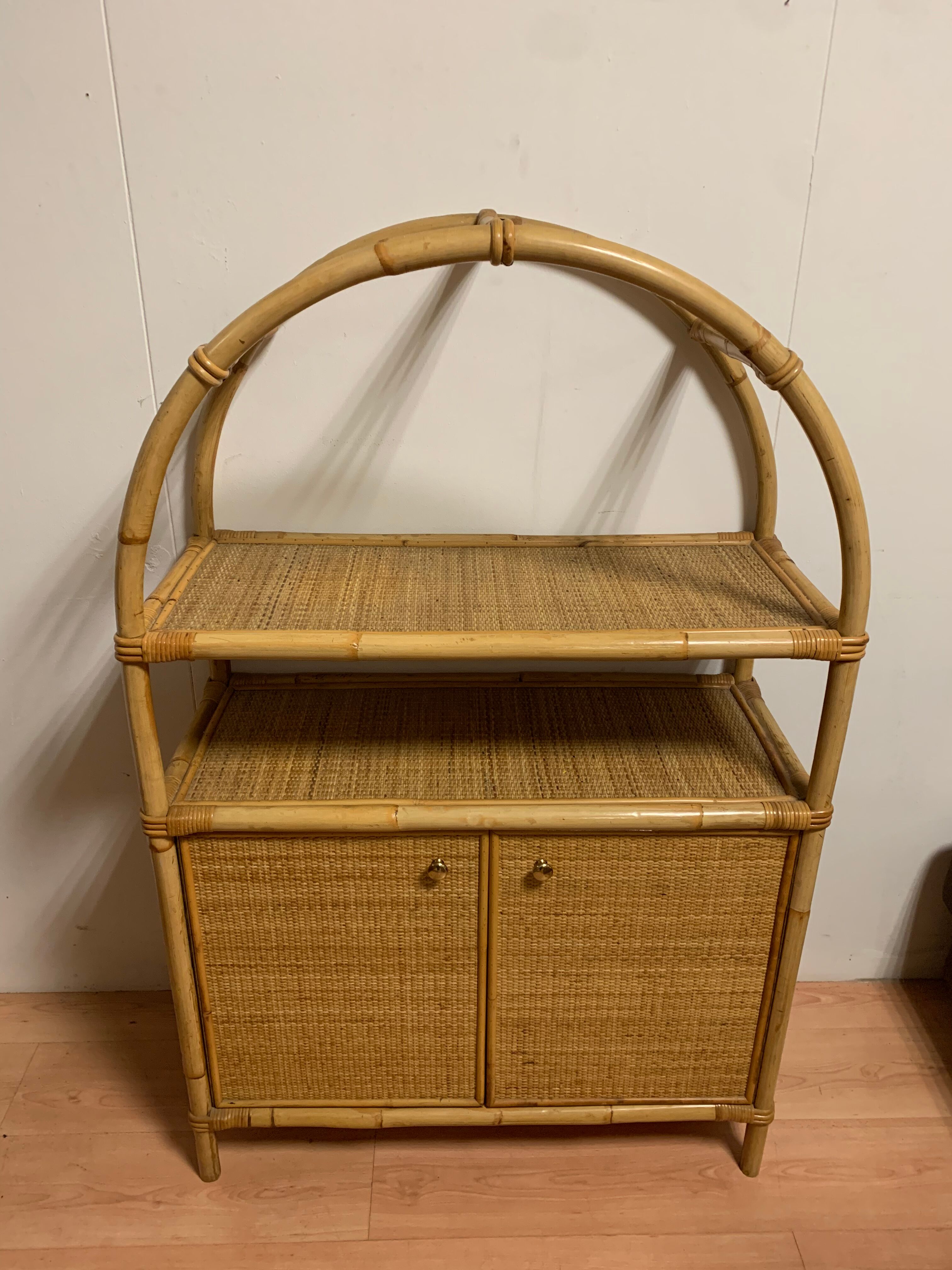 Rattan shelf cabinet from the 1980s'